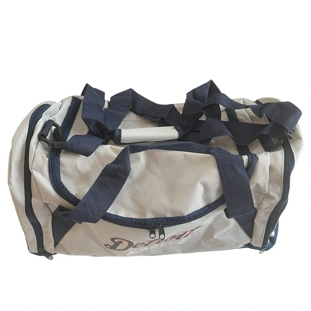 Detroit Tigers x Delta Gray Navy Blue Duffle Small Lightweight Zip Pockets